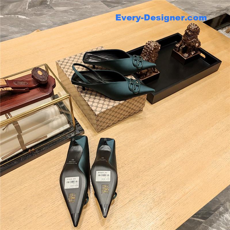 Ba1en*iaga double b buckle cat heel mules slippers