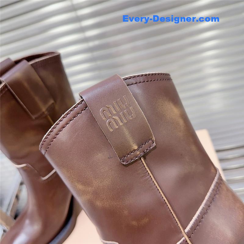 M1um1u autumn and winter new retro square toe boots