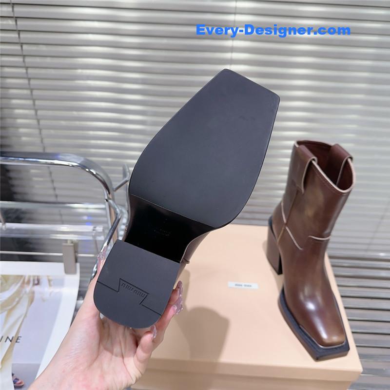M1um1u autumn and winter new retro square toe boots