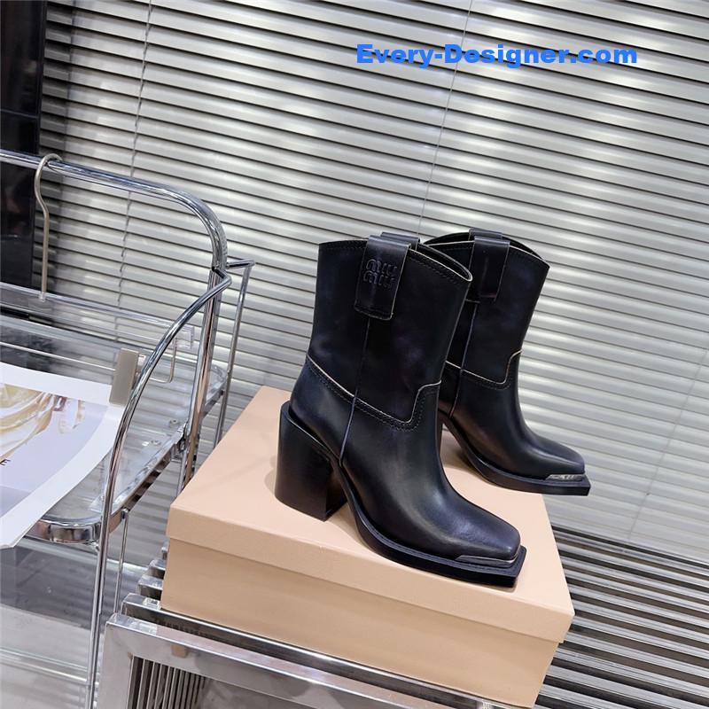 M1um1u autumn and winter new retro square toe boots