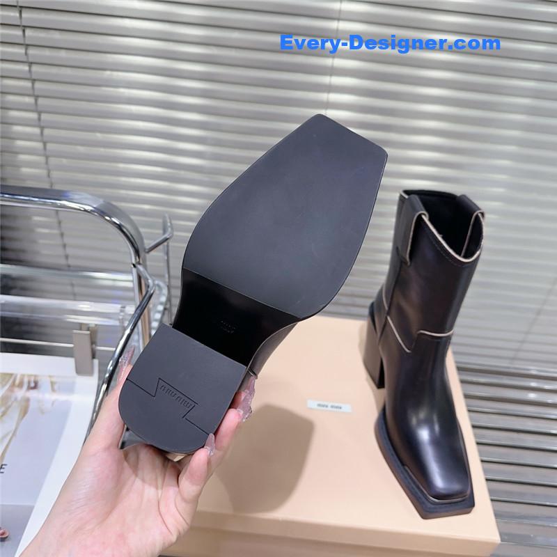 M1um1u autumn and winter new retro square toe boots
