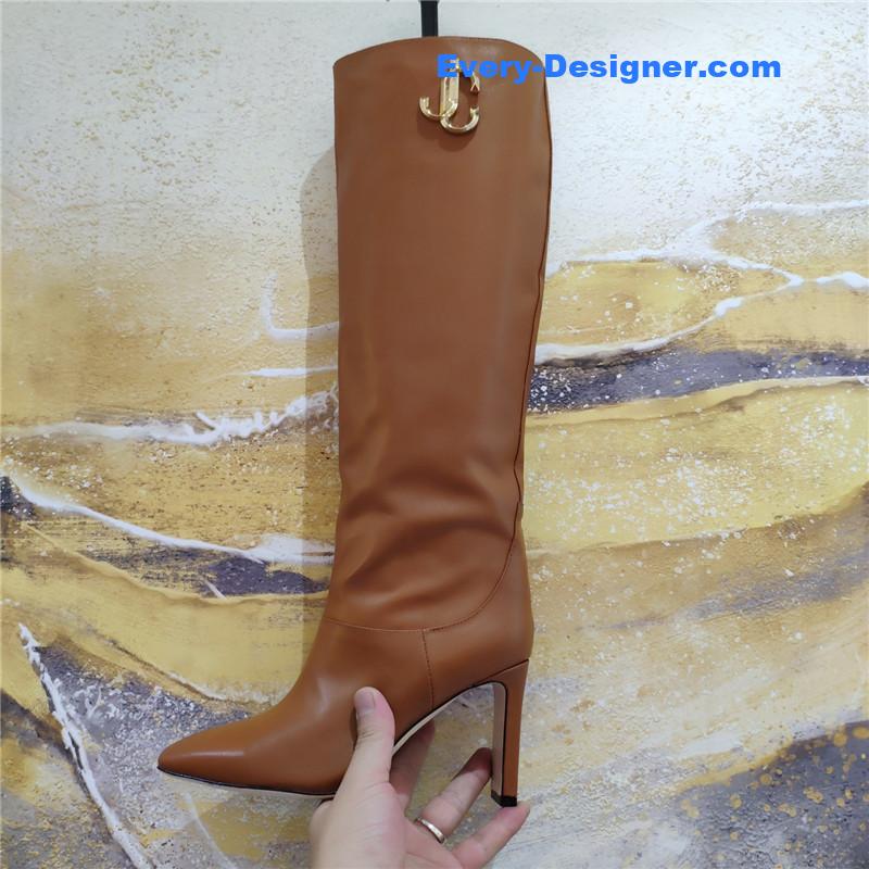 J1m*y Ch00 signature jc buckle chunky heel leather boots