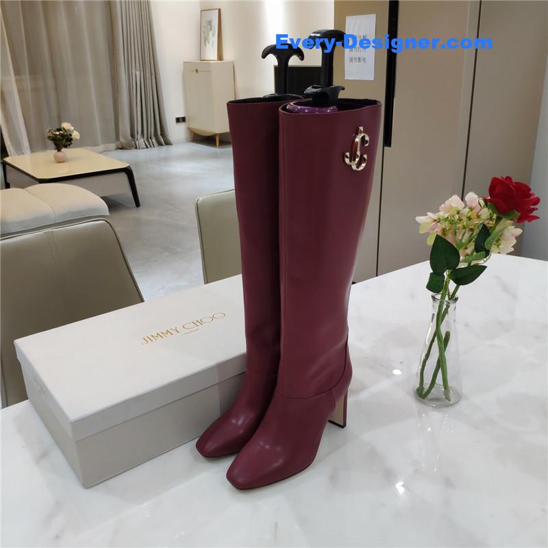J1m*y Ch00 signature jc buckle chunky heel leather boots