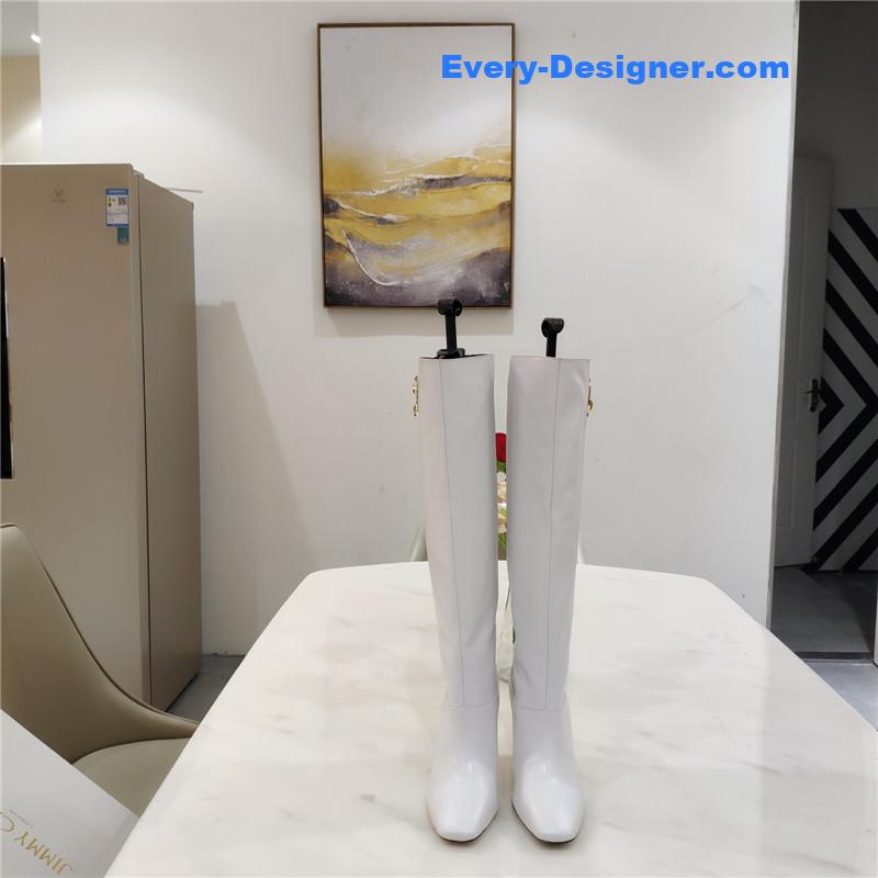 J1m*y Ch00 signature jc buckle chunky heel leather boots