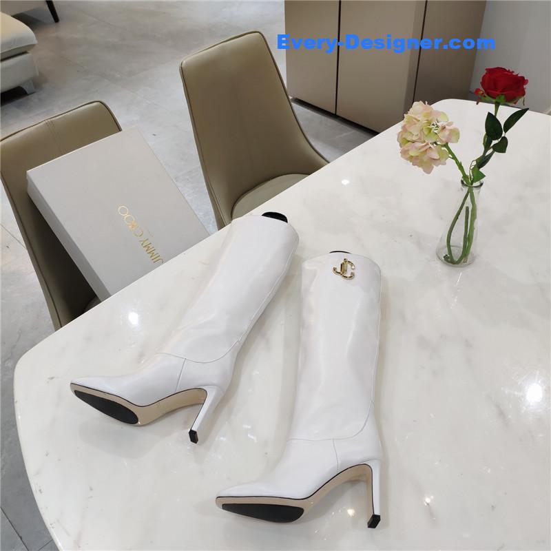 J1m*y Ch00 signature jc buckle chunky heel leather boots