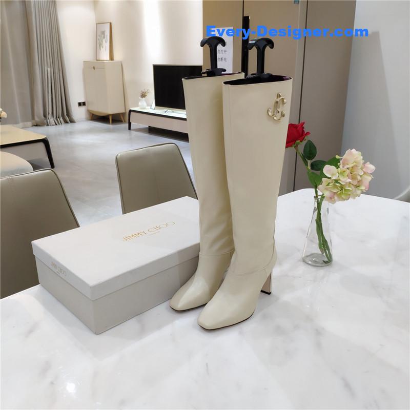 J1m*y Ch00 signature jc buckle chunky heel leather boots