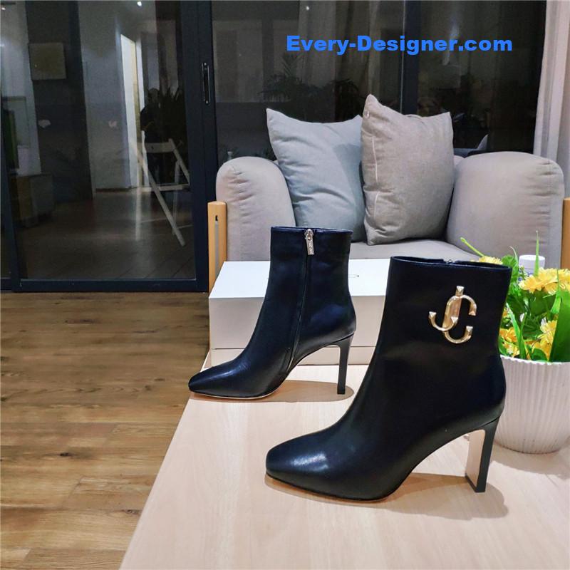 J1m*y Ch00 signature jc buckle chunky heel leather boots