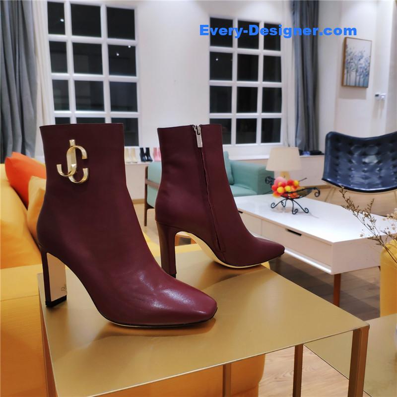 J1m*y Ch00 signature jc buckle chunky heel leather boots