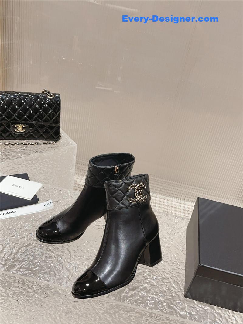 CC retro small round toe stitching design boots