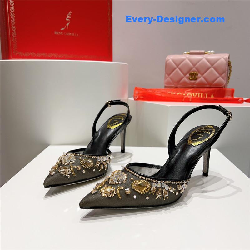rene caovilla crystal jeweled silk heels