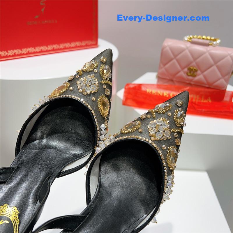 rene caovilla crystal jeweled silk heels