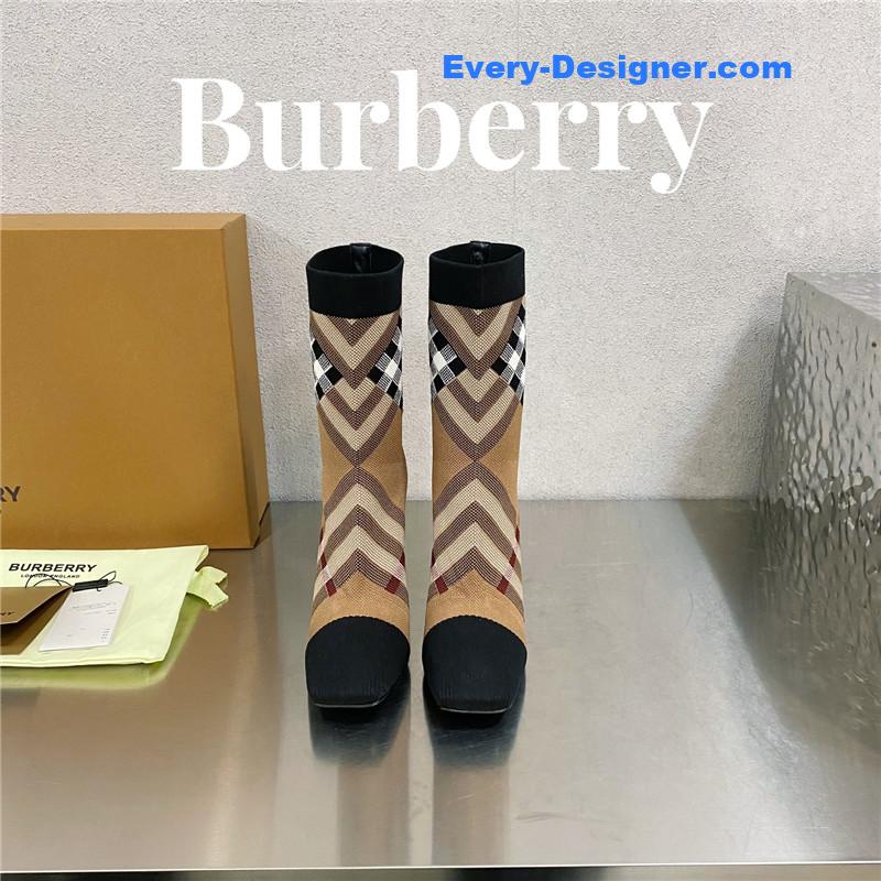 Bv*b*rry square-toe stiletto checked stretch-knit sock boots