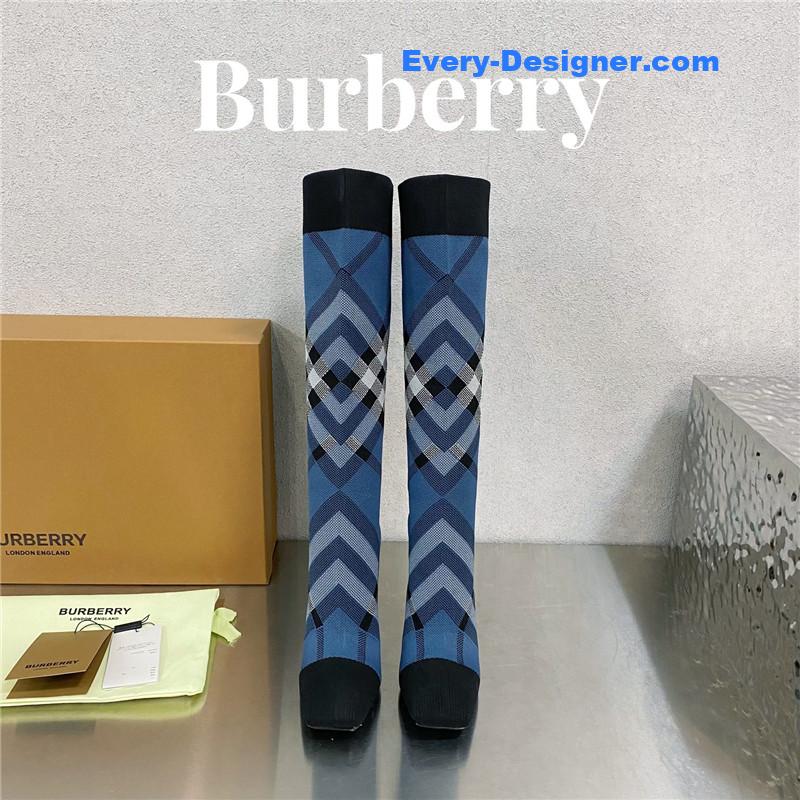 Bv*b*rry square-toe stiletto checked stretch-knit sock boots