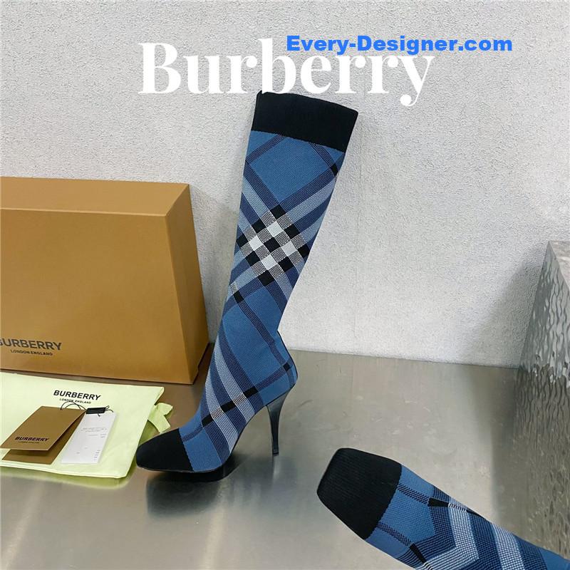 Bv*b*rry square-toe stiletto checked stretch-knit sock boots