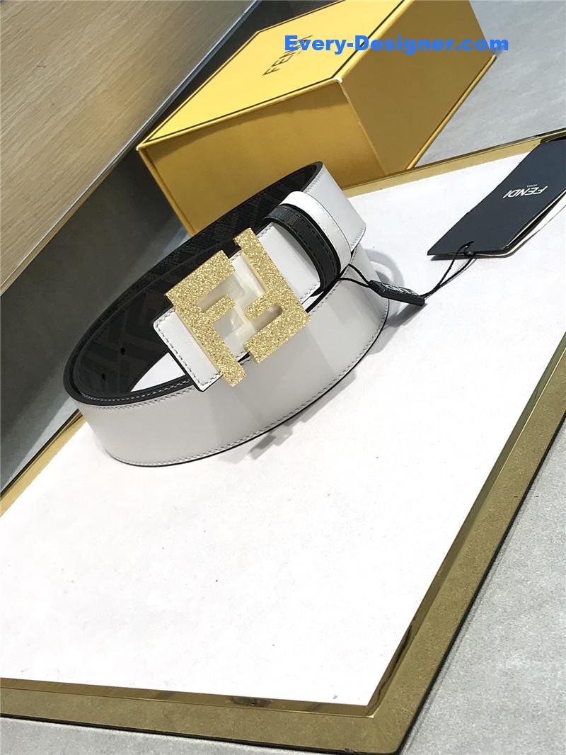 F**di belt in calfskin with printed canvas bottom