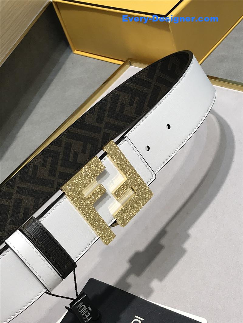 F**di belt in calfskin with printed canvas bottom