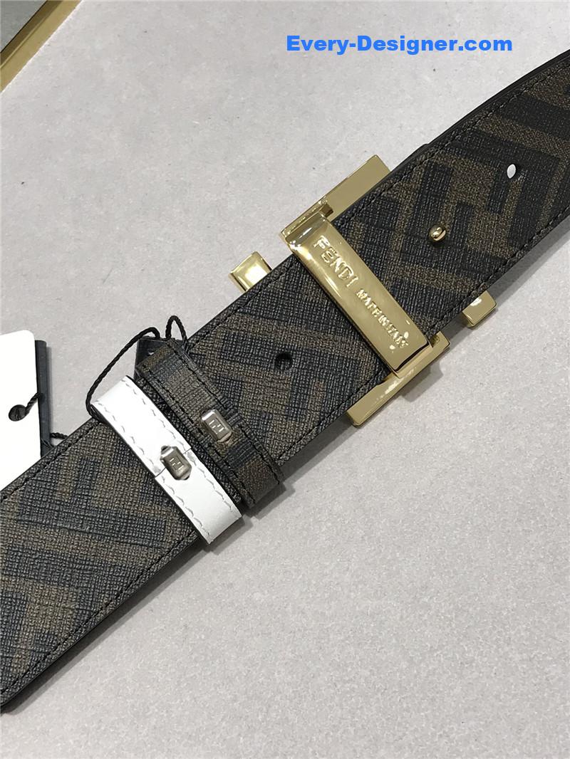 F**di belt in calfskin with printed canvas bottom