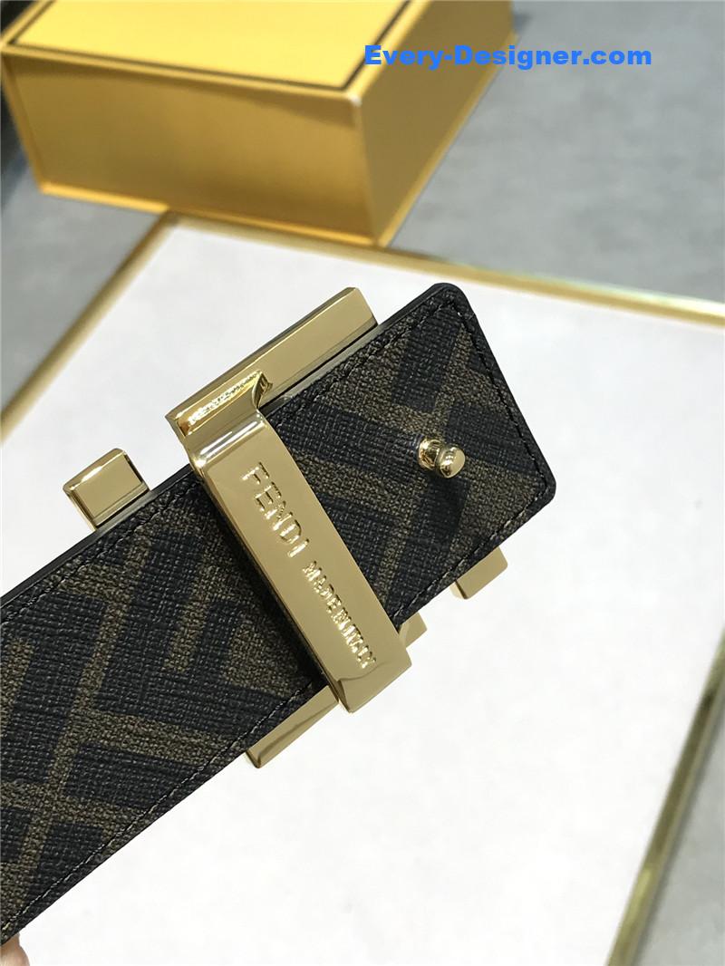 F**di belt in calfskin with printed canvas bottom