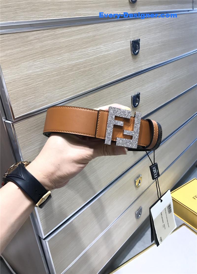 F**di belt in calfskin with printed canvas bottom
