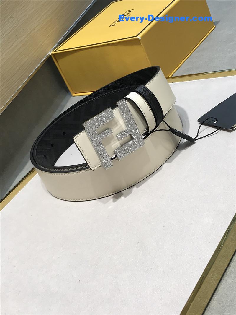 F**di belt in calfskin with printed canvas bottom