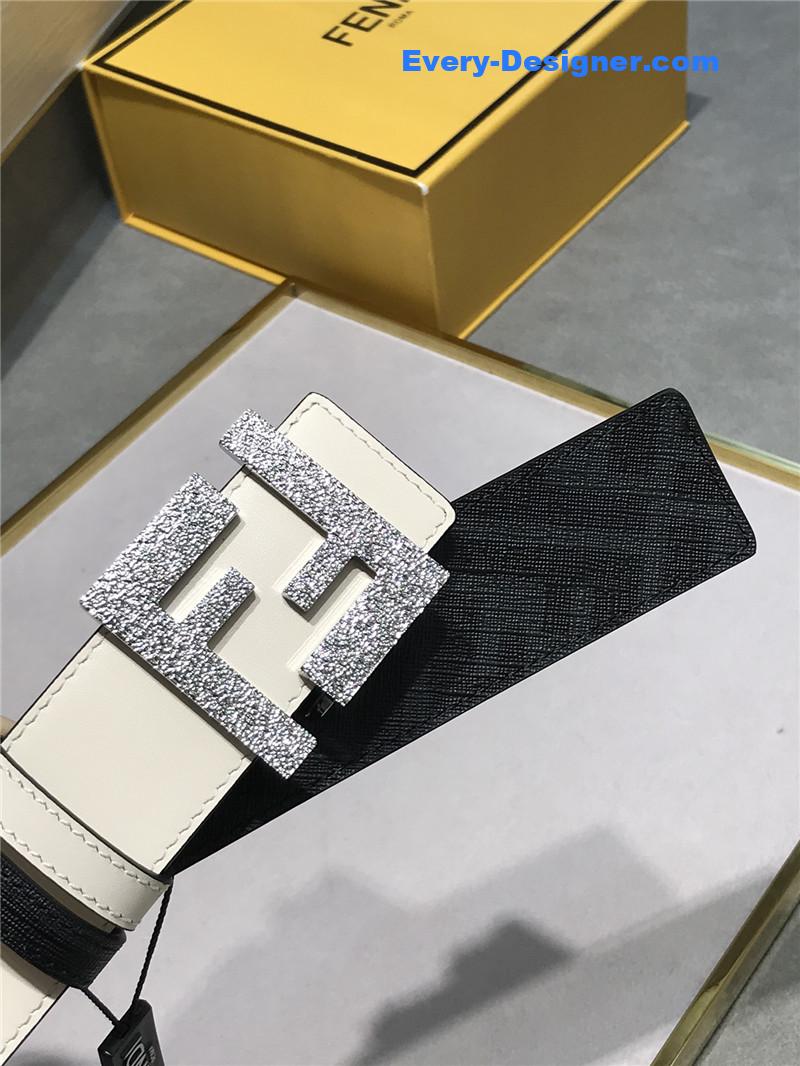 F**di belt in calfskin with printed canvas bottom