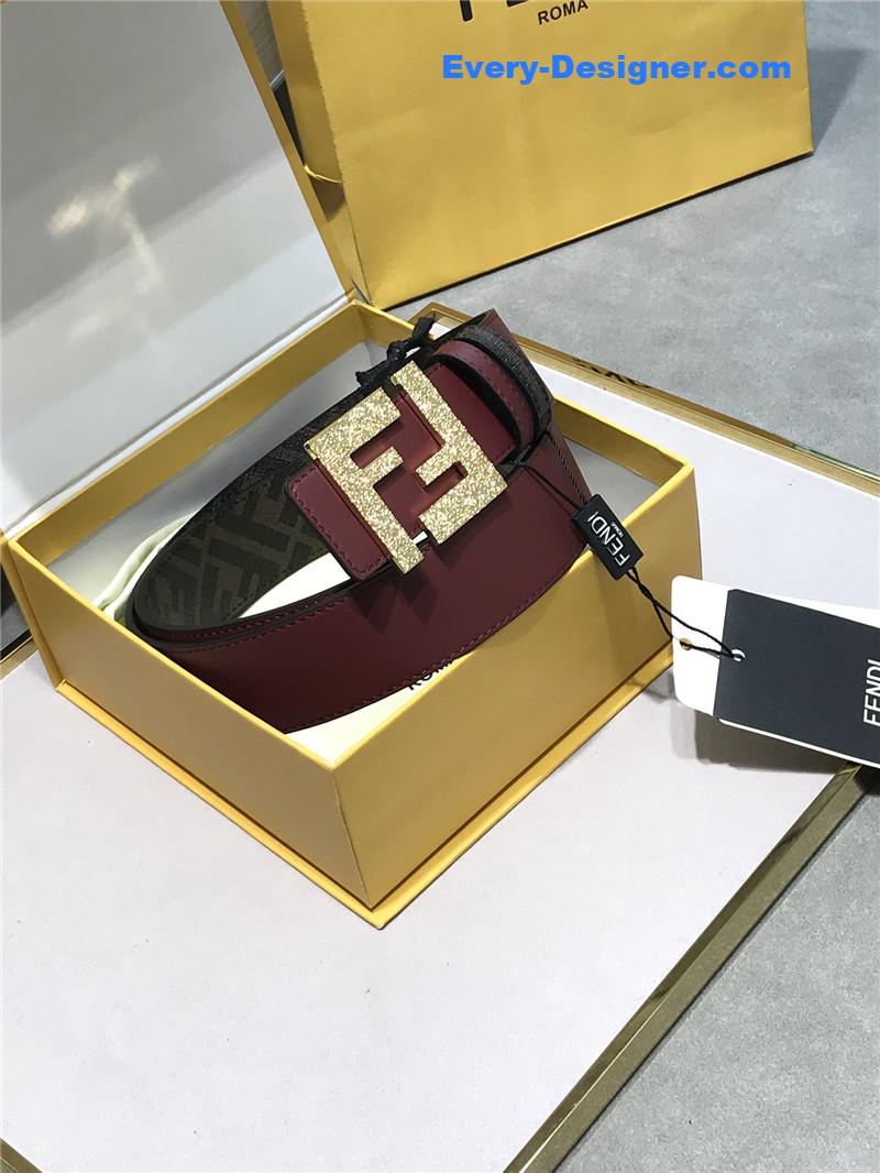 F**di belt in calfskin with printed canvas bottom