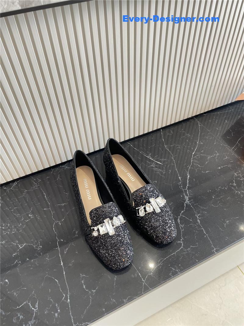 m1um1u flat D1am0nd buckle loafers