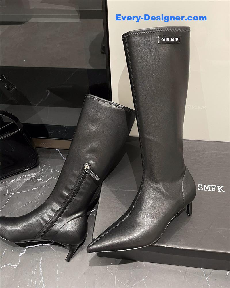 M1um1u new elastic pointed toe leg-lengthening high boots