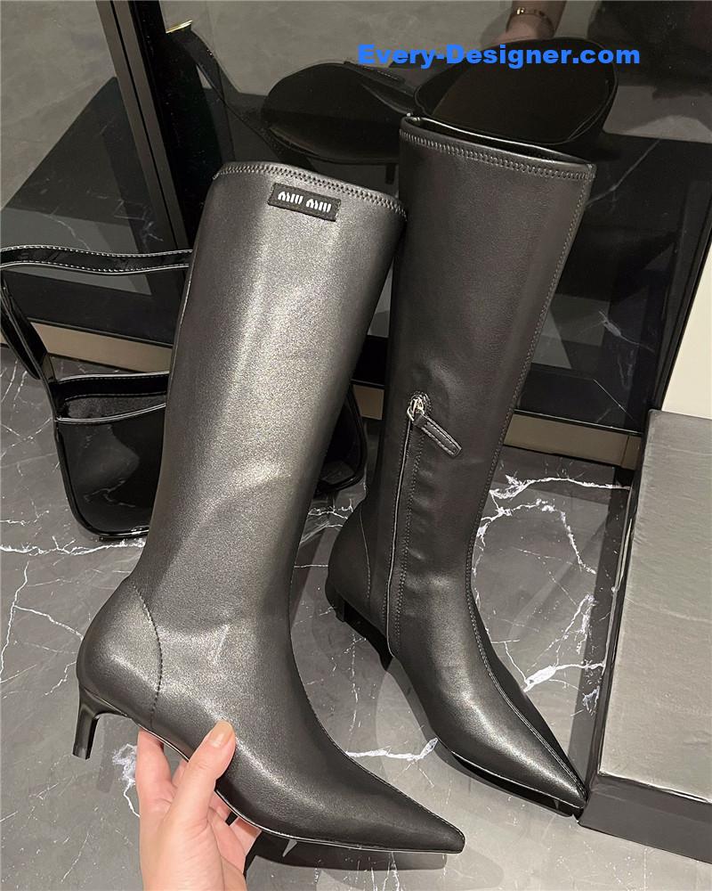 M1um1u new elastic pointed toe leg-lengthening high boots