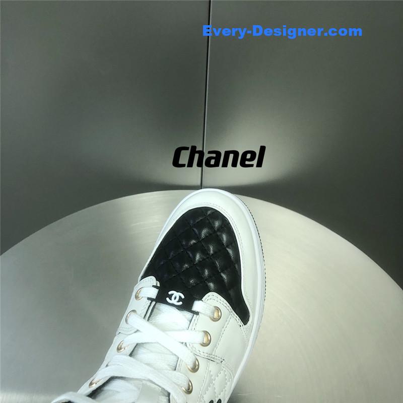 Ch**el black and white panda rhombus casual sneakers