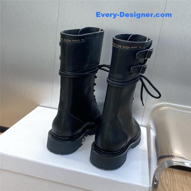 D10r belt buckle low heel round toe lace up knight boots