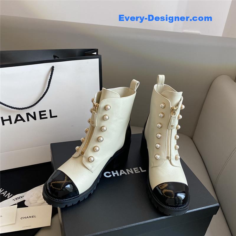 CC new double c pearl cowhide short boots