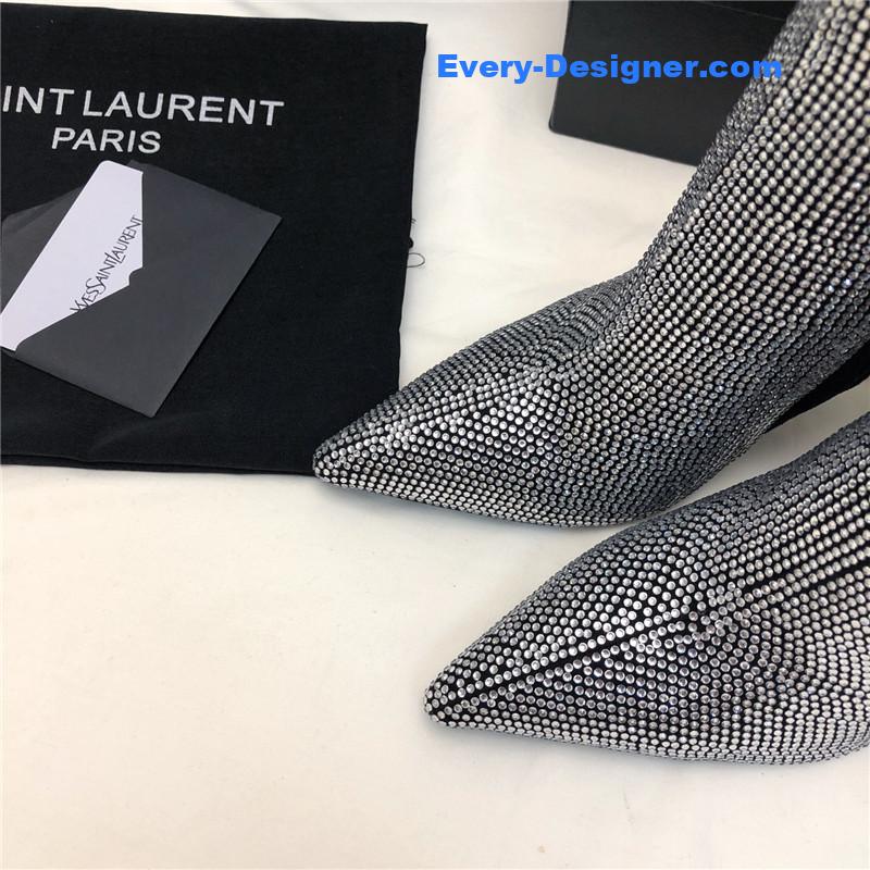 y51 letter metal heel full D1am0nd zipper ankle boots
