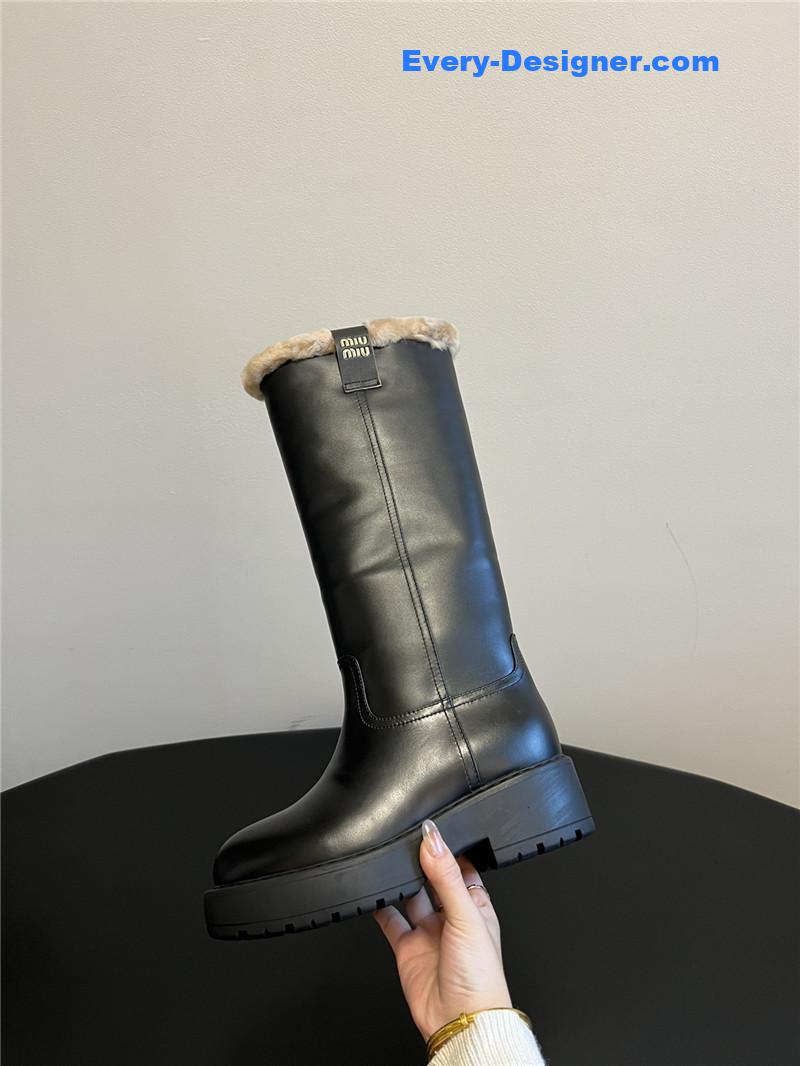 M1um1u thick-soled straight sleeve plus fleece boots