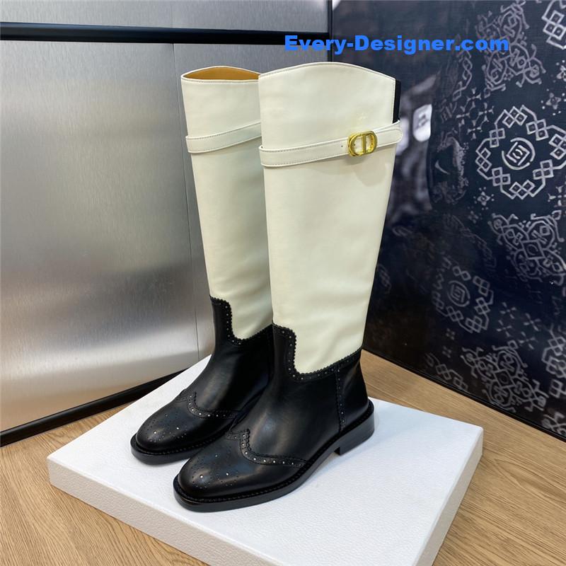 D10r thick heel round toe slip-on belt buckle knight boots