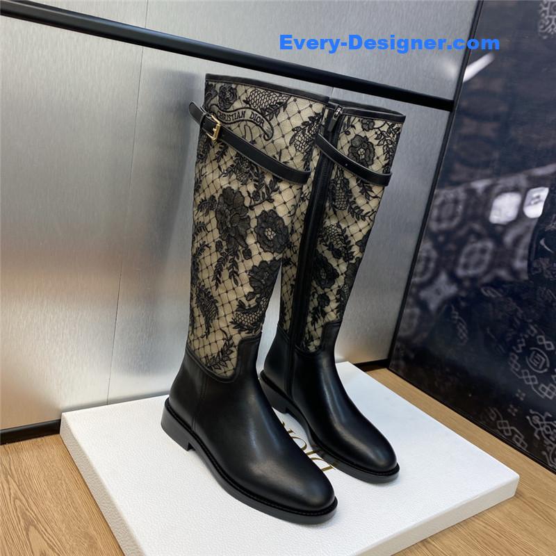 D10r low heel round toe side zipper belt buckle knight boots