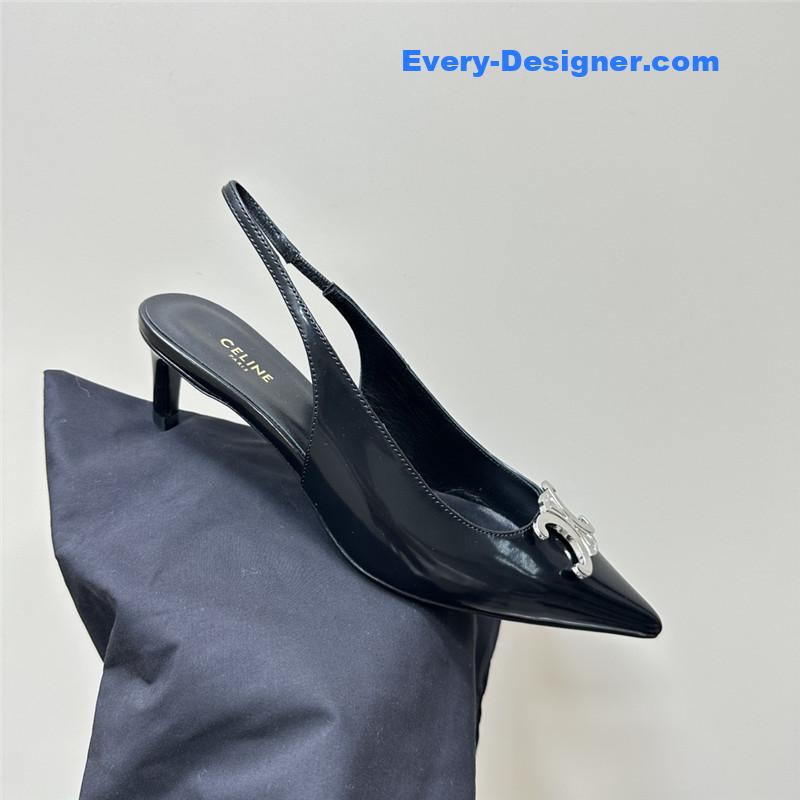 Ce1i*e black silver pointy kitten heel sandals