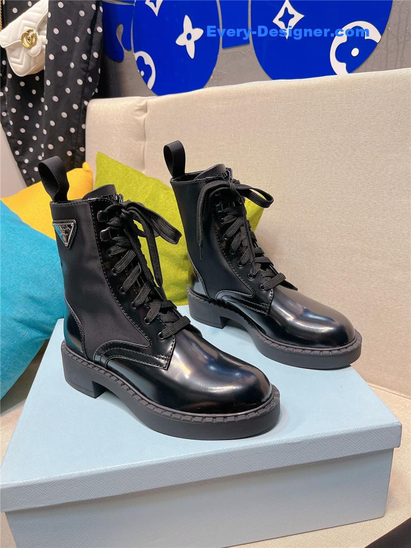 Pra*a triangle logo buckle thick-soled short boots