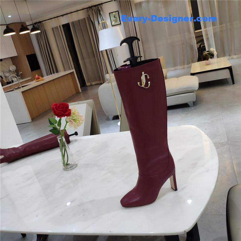 J1m*y Ch00 mahesa 100 leather knee-high boots burgundy