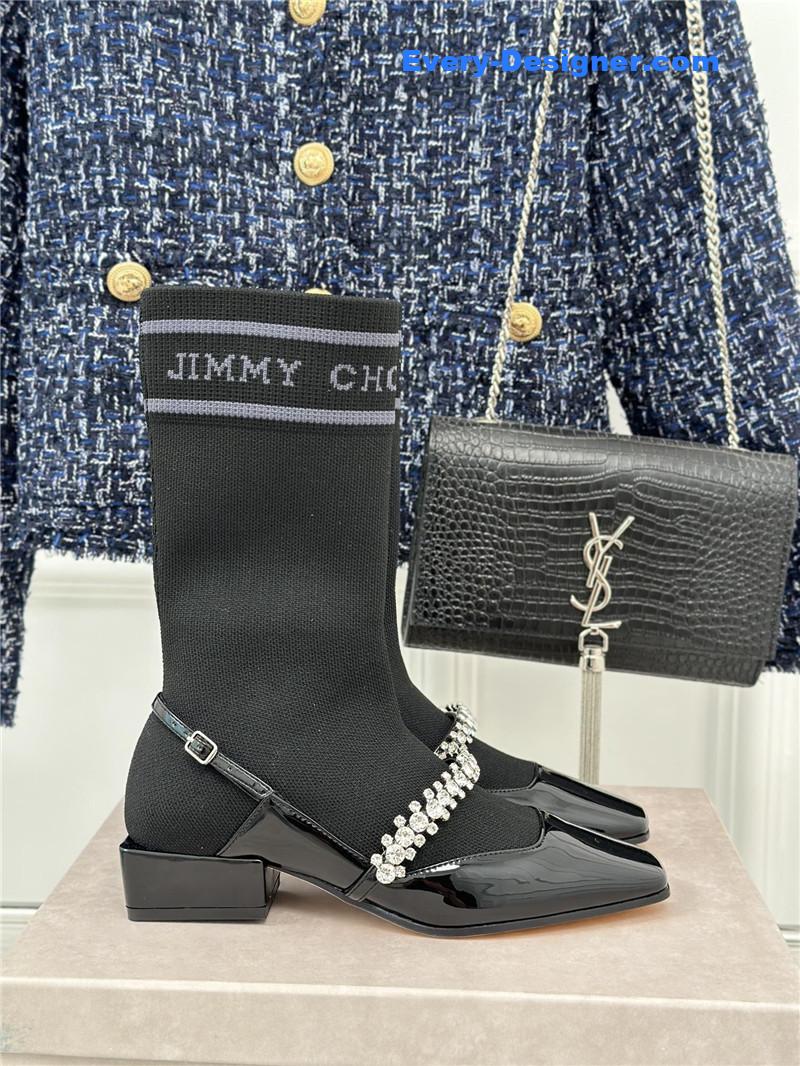 J1m*y Ch00 knit patent leather socks boots