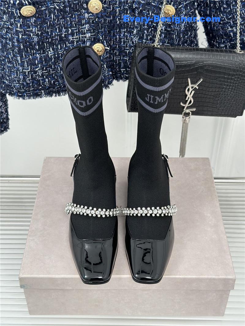 J1m*y Ch00 knit patent leather socks boots