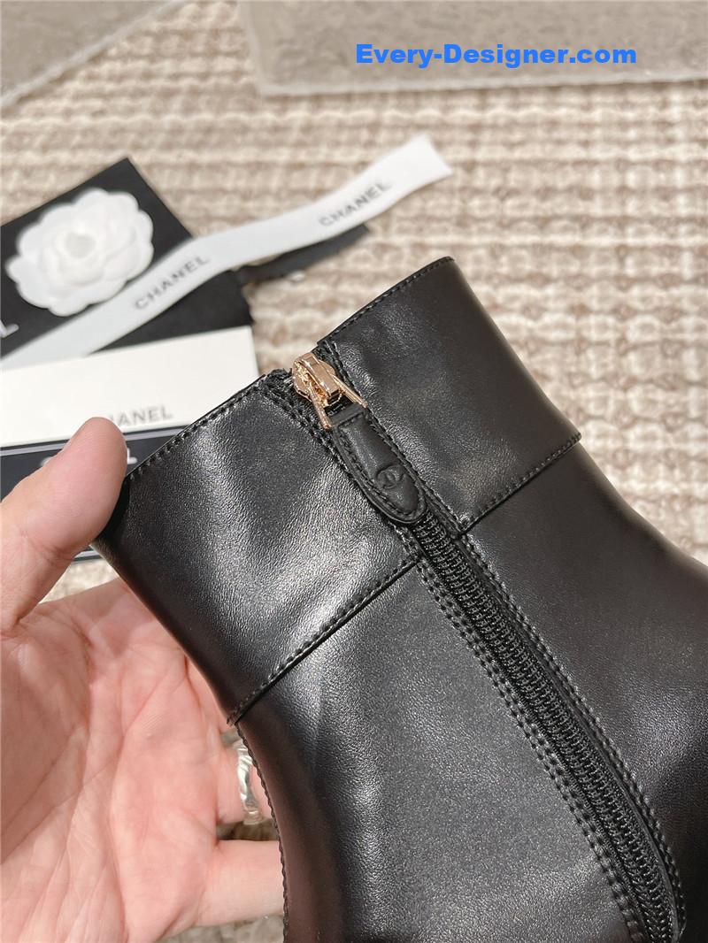 Ch**el flat calfskin zip ankle boots