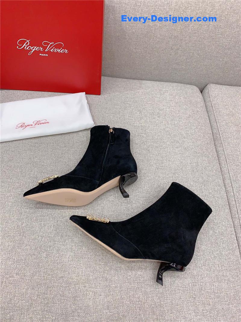 roger u1u1er black suede crystal buckle ankle boots