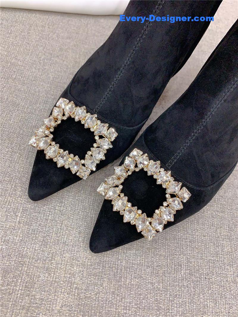 roger u1u1er black suede crystal buckle ankle boots