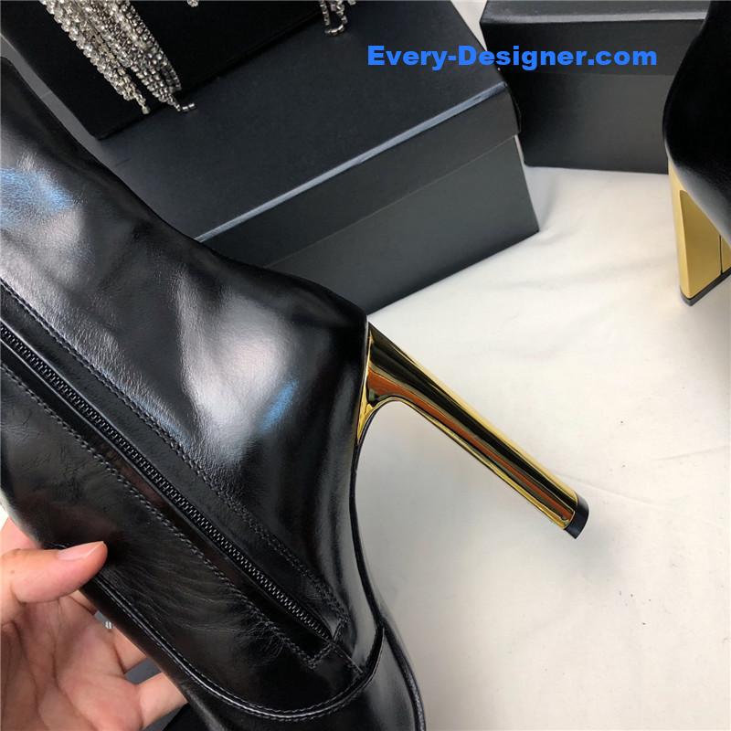 Sa1nt Lau*nt auteuil black leather metal heel booties