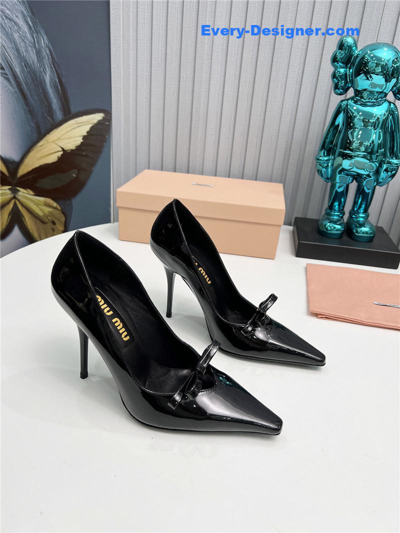 M1um1u new two-color stitching high-heeled sandals