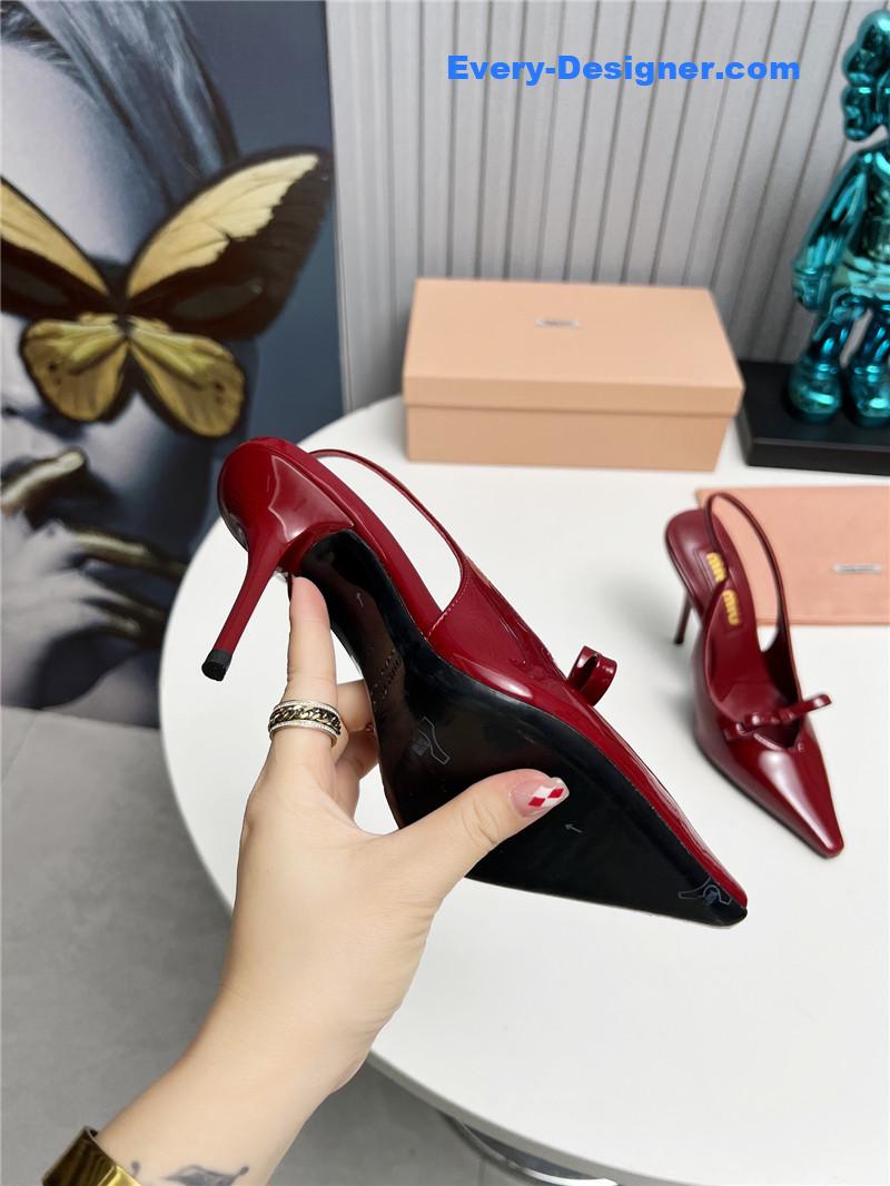 M1um1u new two-color stitching high-heeled sandals