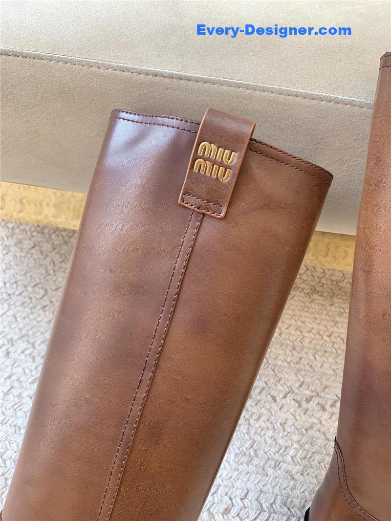 Miu Miu Logo-Tab Knee-High Boots