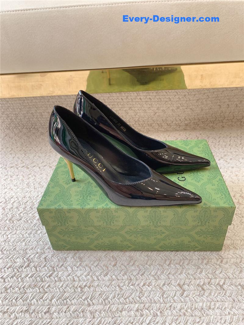 Gvc*1 metal heel pointed toe high heel patent leather shoes