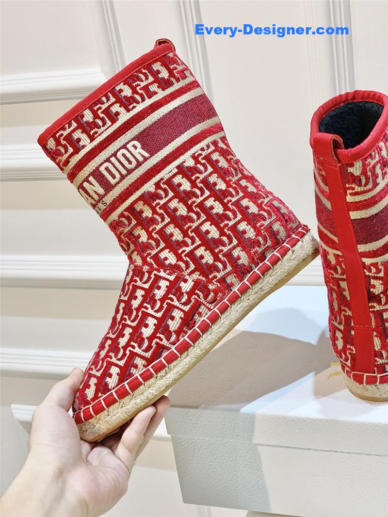 D10r red velvet monogram granville flat espadrille boots